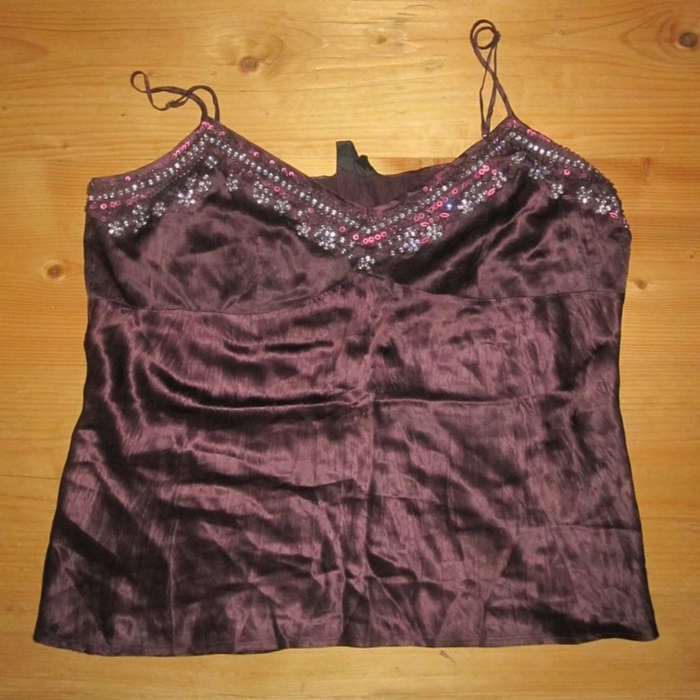 100% silk vintage y2k principles Women's Burgundy and Purple Blouse beaded trim